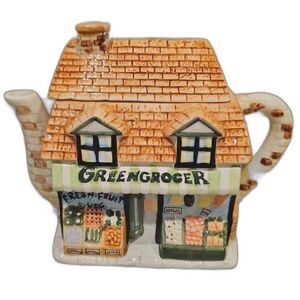 Vtg Andrea By Sadek Ceramic Teapot Greengrocer Grocery Store House Kitchenware